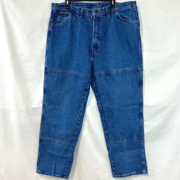 DICKIES Blue Denim Double Reinforced Knee Relaxed Straight Leg Jeans Men's 44x32 - Picture 1 of 7